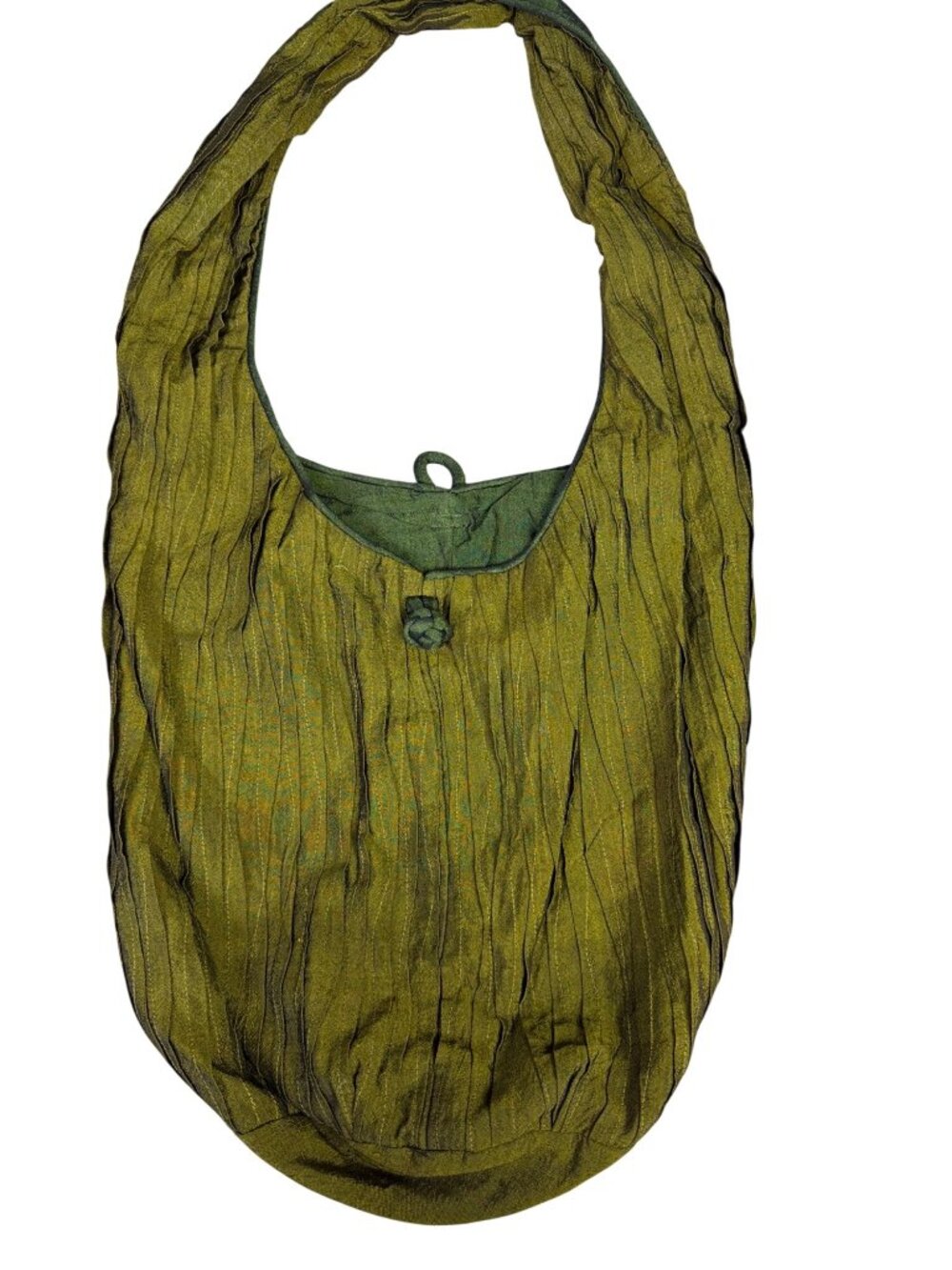 Green Textured Shoulder Bag With Loop Closure Lightweight Design Boho Style 28"
